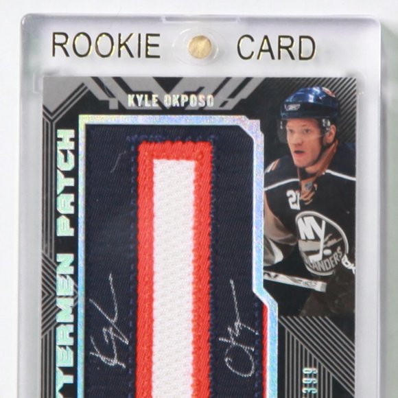 Kyle Okposo Autograph UD Black Lettermen Patch Hockey Card 2008/09 *Rookie Card* - Picture 3 of 4